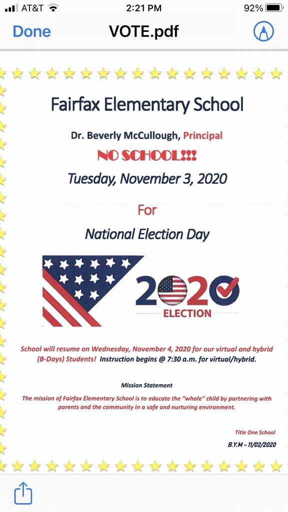 No school on tomorrow, Tuesday, November 3, 2020.