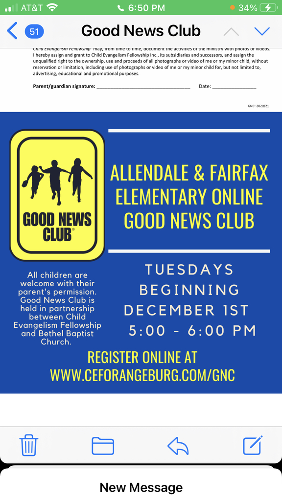 Good News Club every Tuesday. Please register your child(ren), for this weekly experience!