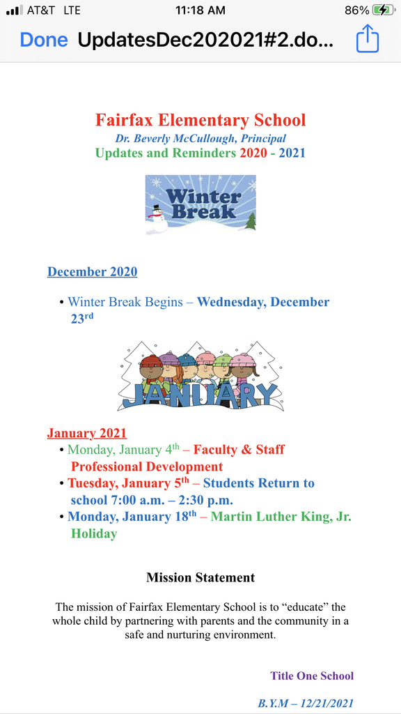Winter Break begins- Wednesday, December 23rd!