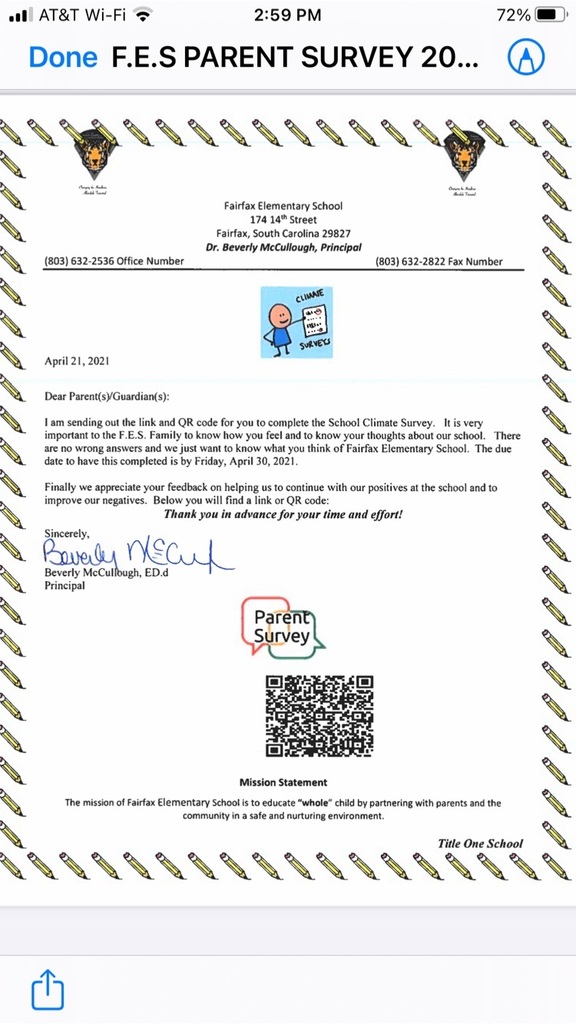 Please scan your this QR code on your phone to complete this parent survey .