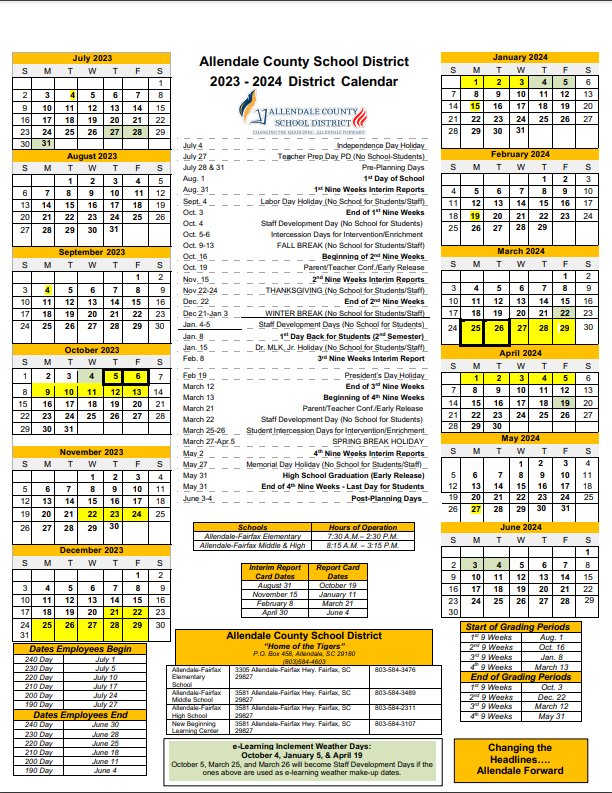 2023-2024 District Calendar | Allendale County Schools